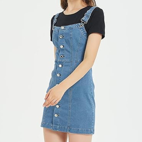 Tronjori Women’s Button-Front Adjustable Strap Denim Overall Skirt Dress - Picture 1 of 12